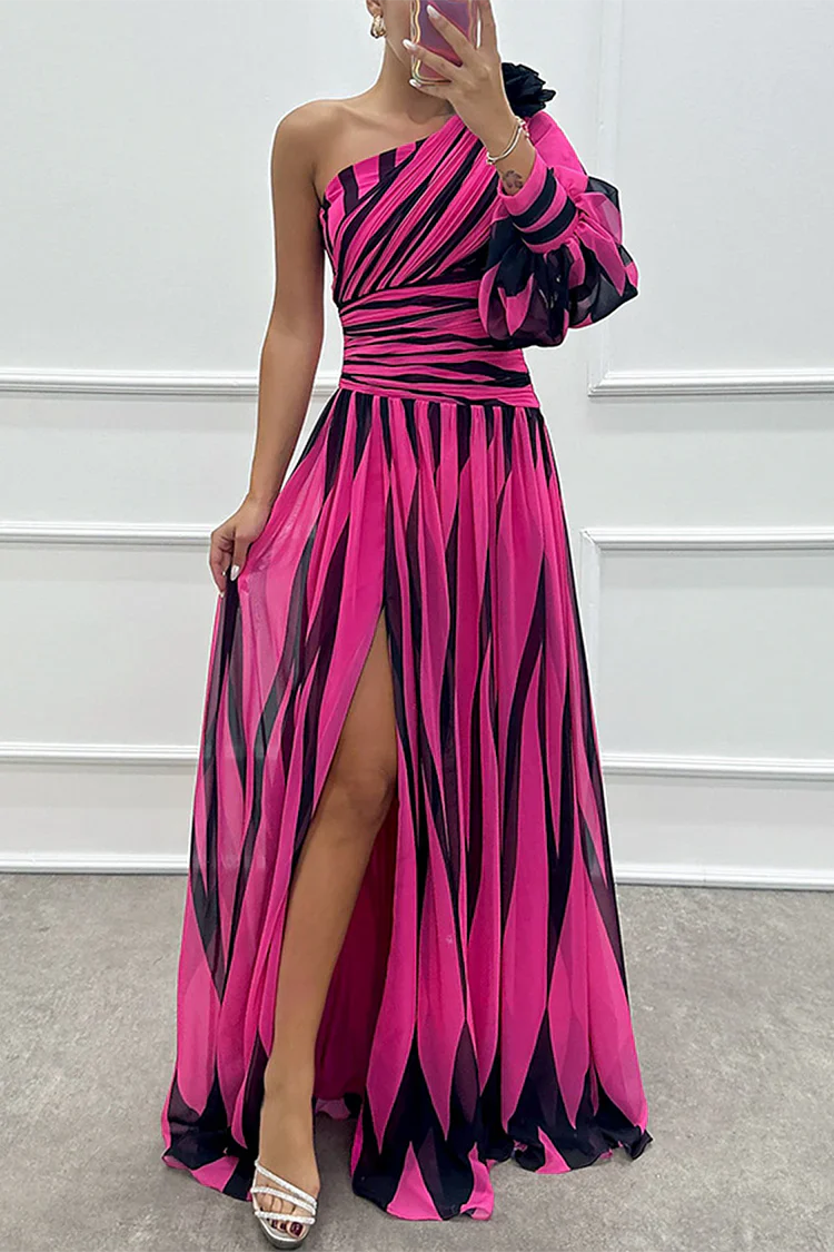 Camryn | Elegant Striped One Shoulder Maxi Dress