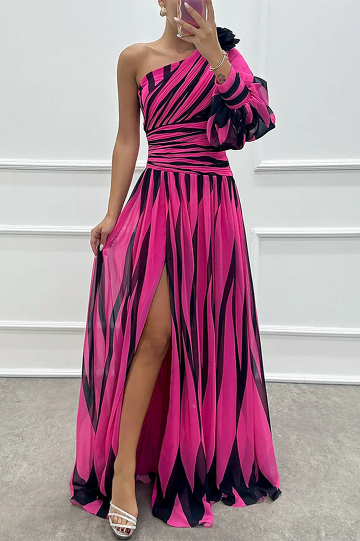 Camryn | Elegant Striped One Shoulder Maxi Dress