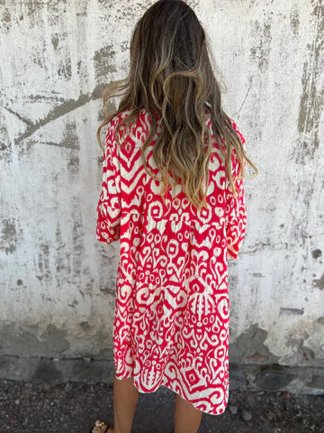 Clarisa | Printed V-Neck Dress with 3/4 Sleeves